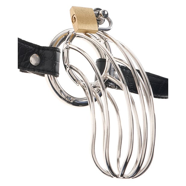 Pipedream - Fetish Fantasy Extreme The Prisoner Chastity Metal Cock Cage with Belt (Silver) Metal Cock Cage (Non Vibration) 603912325645 CherryAffairs