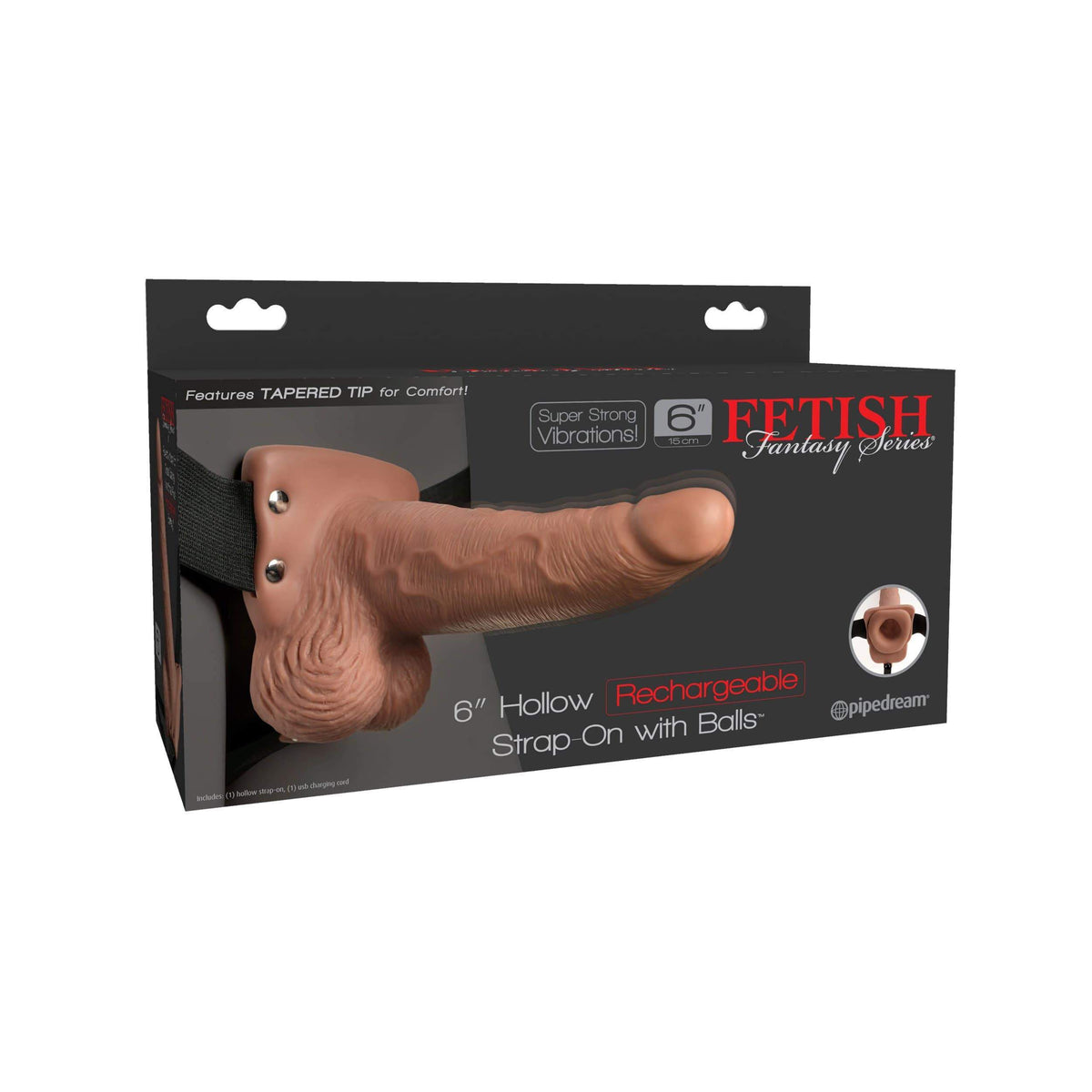 Pipedream - Fetish Fantasy Hollow Rechargeable Strap On 6&quot; (Brown) Strap On with Hollow Dildo for Male (Vibration) Non Rechargeable 603912759211 CherryAffairs