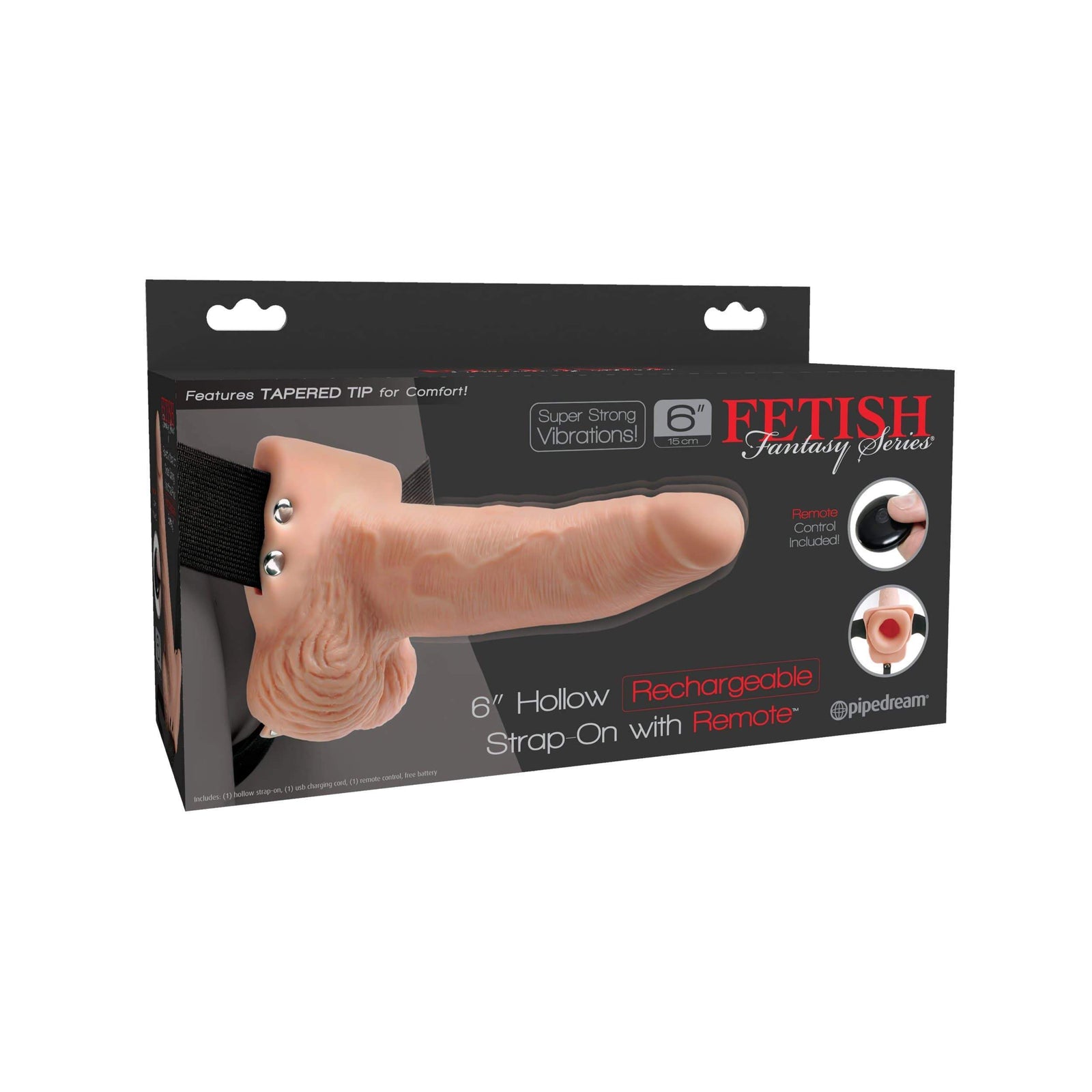 Pipedream - Fetish Fantasy Hollow Rechargeable Strap On Remote 6" (Beige) Remote Control (Wireless) Strap On with Dildo for Reverse Insertion (Vibration) Rechargeable 603912759228 CherryAffairs