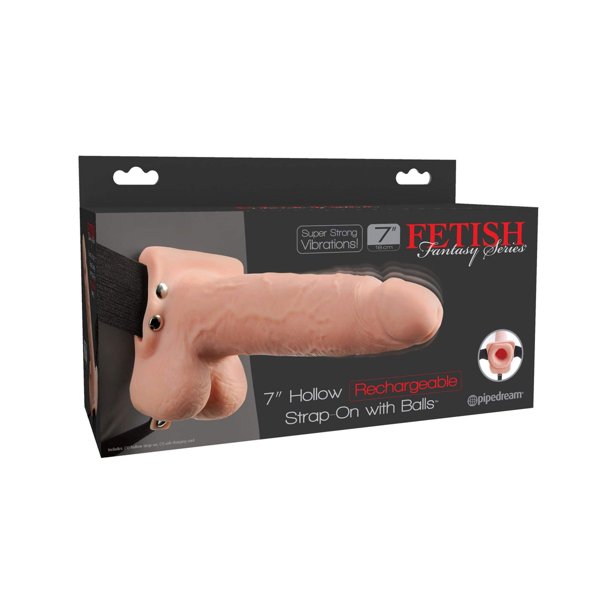 Pipedream - Fetish Fantasy Hollow Rechargeable Strap On with Balls 7&quot; (Beige) Strap On with Hollow Dildo for Male (Vibration) Non Rechargeable 603912756524 CherryAffairs