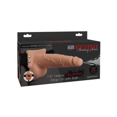 Pipedream - Fetish Fantasy Hollow Squirting Strap On with Balls 7.5" (Beige) Strap On with Hollow Dildo for Male (Non Vibration) 603912759266 CherryAffairs