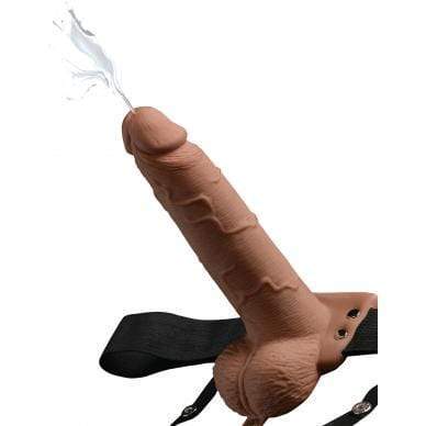 Pipedream - Fetish Fantasy Hollow Squirting Strap On with Balls 7.5&quot; (Brown) Strap On with Hollow Dildo for Male (Non Vibration) 603912759273 CherryAffairs