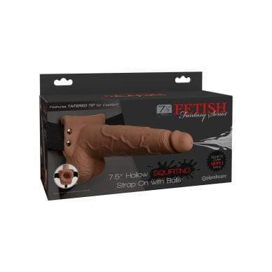 Pipedream - Fetish Fantasy Hollow Squirting Strap On with Balls 7.5" (Brown) Strap On with Hollow Dildo for Male (Non Vibration) 603912759273 CherryAffairs