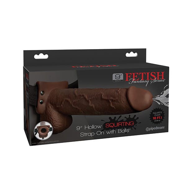 Pipedream - Fetish Fantasy Series Hollow Squirting Strap On Dildo with Balls 9" (Brown) Strap On with Hollow Dildo for Male (Non Vibration) 603912759297 CherryAffairs