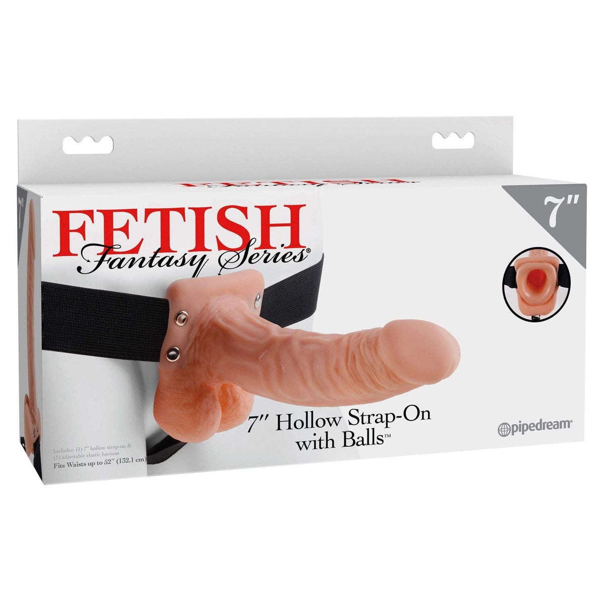 Pipedream - Fetish Fantasy Series Hollow Strap On with Balls 7&quot; (Beige) Strap On with Hollow Dildo for Male (Non Vibration) 603912362749 CherryAffairs