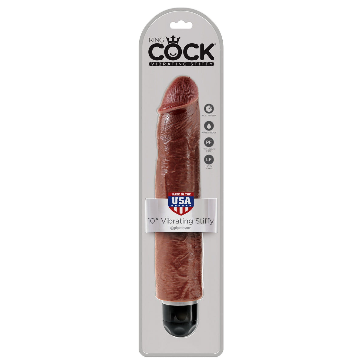 Pipedream - King Cock 10&quot; Vibrating Stiffy Cock (Brown) Non Realistic Dildo w/o suction cup (Vibration) Non Rechargeable - CherryAffairs Singapore