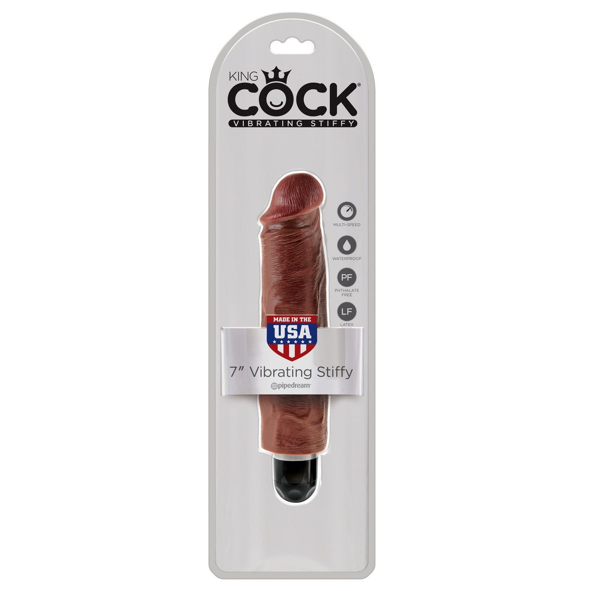 Pipedream - King Cock 7&quot; Vibrating Stiffy Cock (Brown) Non Realistic Dildo w/o suction cup (Vibration) Non Rechargeable - CherryAffairs Singapore