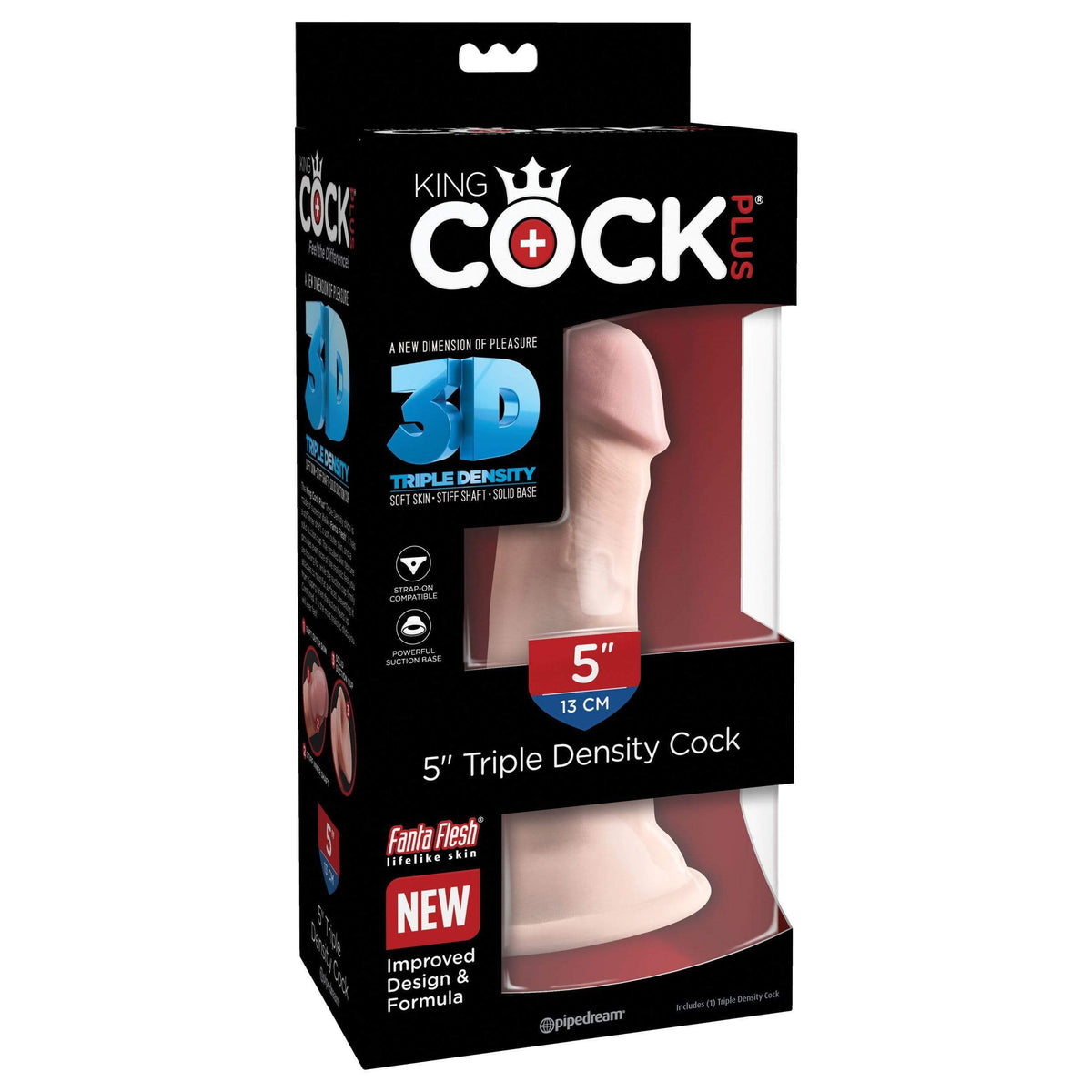 Pipedream - King Cock Plus 3D Triple Density Cock Dildo 5&quot; (Beige) Realistic Dildo with suction cup (Non Vibration) 603912762662 CherryAffairs