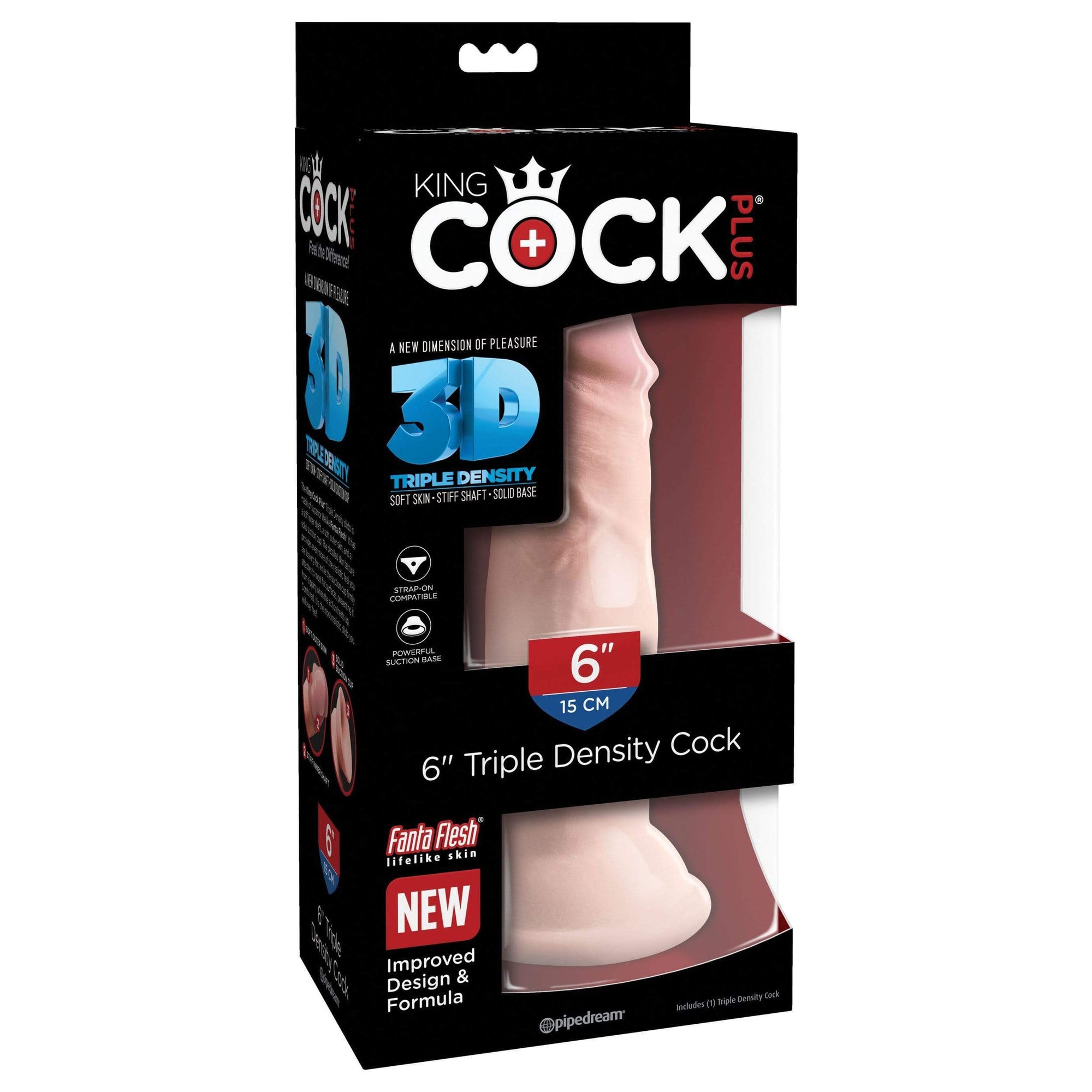 Pipedream - King Cock Plus 3D Triple Density Cock Dildo 6" (Beige) Realistic Dildo with suction cup (Non Vibration) 603912762464 CherryAffairs