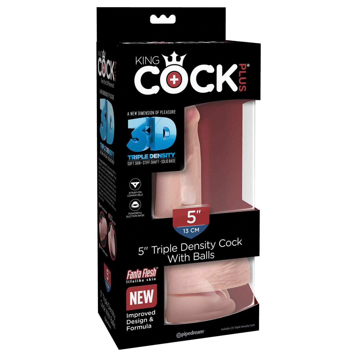 Pipedream - King Cock Plus 3D Triple Density Cock with Balls Dildo 5&quot; (Beige) Realistic Dildo with suction cup (Non Vibration) 603912762679 CherryAffairs