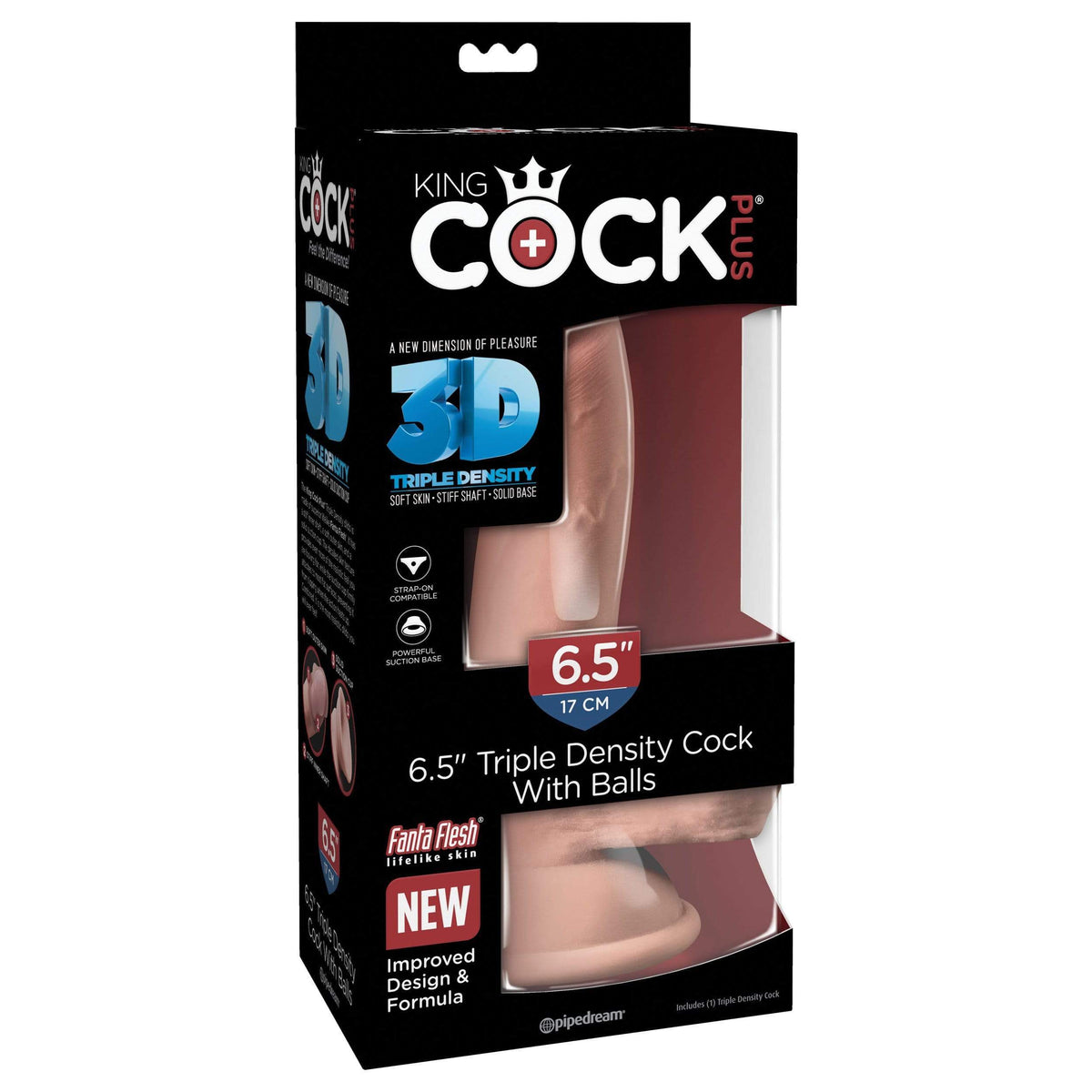 Pipedream - King Cock Plus 3D Triple Density Cock with Balls Dildo 6.5&quot; (Beige) Realistic Dildo with suction cup (Non Vibration) 603912762501 CherryAffairs