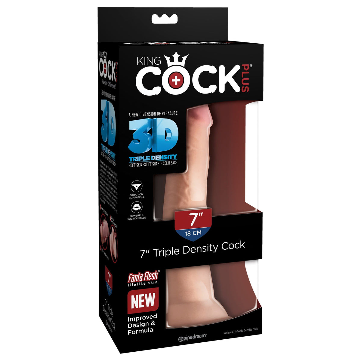 Pipedream - King Cock Plus Triple Density Cock 7&quot; (Beige) Realistic Dildo with suction cup (Non Vibration) 319766957 CherryAffairs