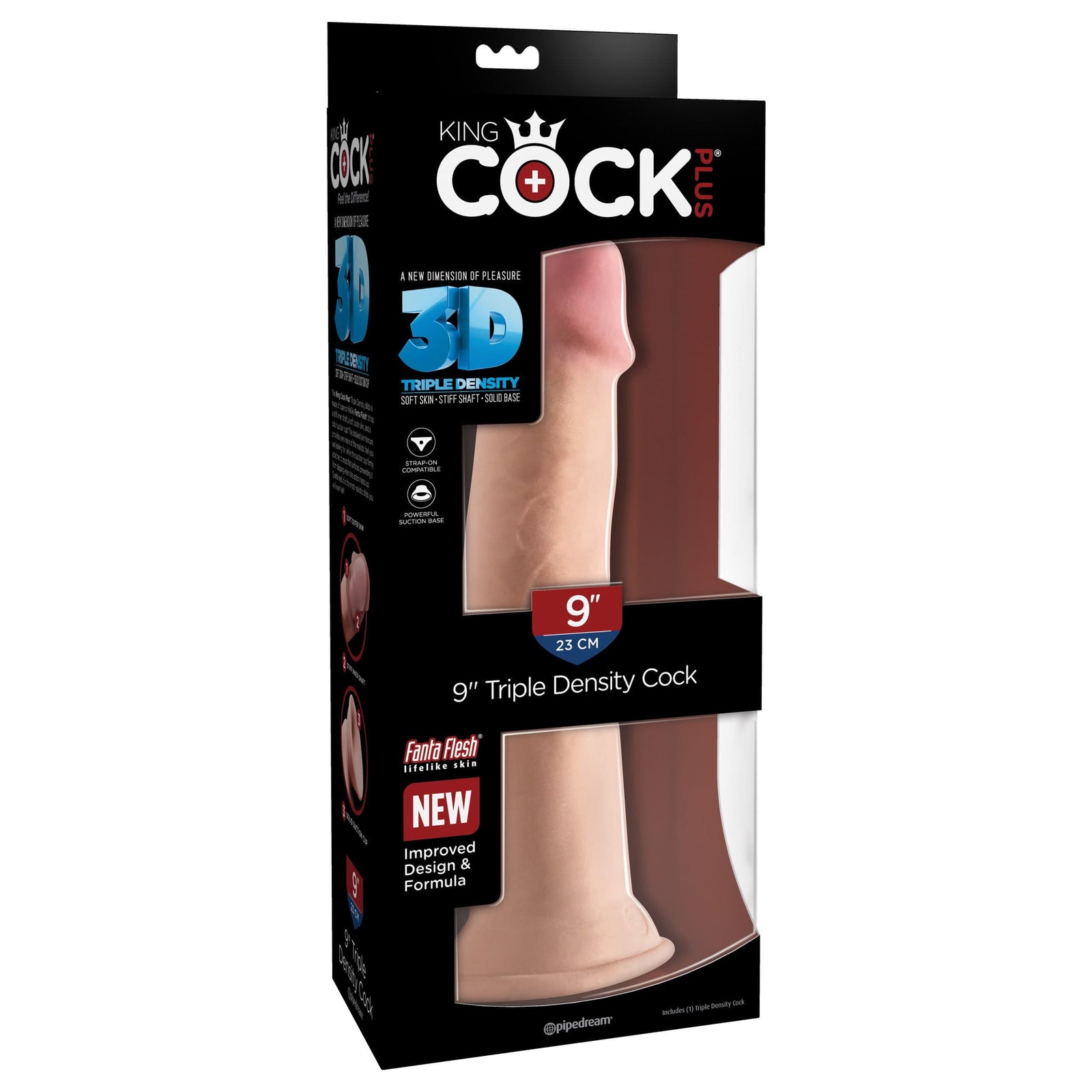 Pipedream - King Cock Plus Triple Density Cock 9" (Beige) Realistic Dildo with suction cup (Non Vibration) 319763917 CherryAffairs