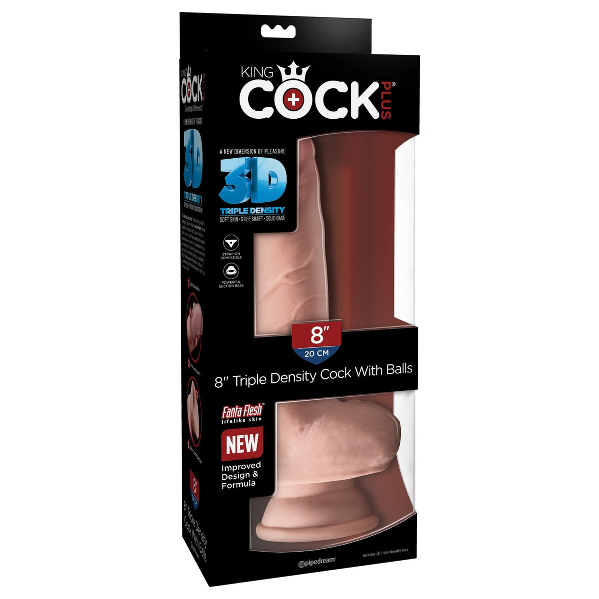 Pipedream - King Cock Plus Triple Density Cock with Balls 8&quot; (Beige) Realistic Dildo with suction cup (Non Vibration) 319762471 CherryAffairs