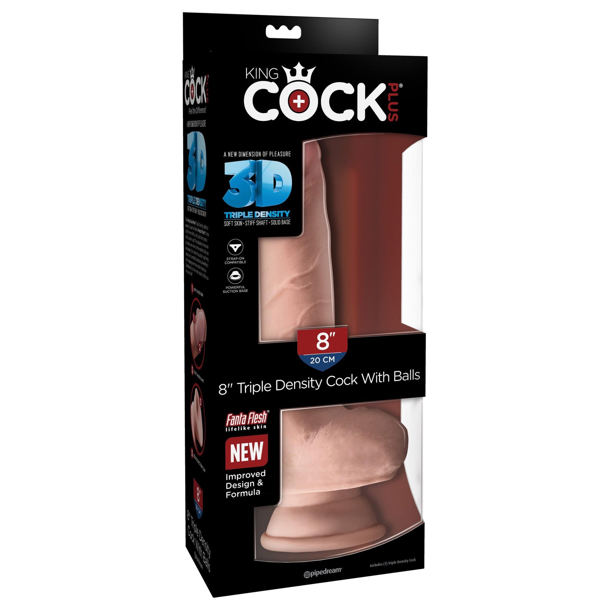 Pipedream - King Cock Plus Triple Density Cock with Balls 8" (Beige) Realistic Dildo with suction cup (Non Vibration) 319762471 CherryAffairs