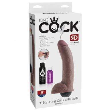 Pipedream - King Cock Squirting Cock with Balls 9&quot; (Brown) Realistic Dildo w/o suction cup (Non Vibration) 603912355567 CherryAffairs