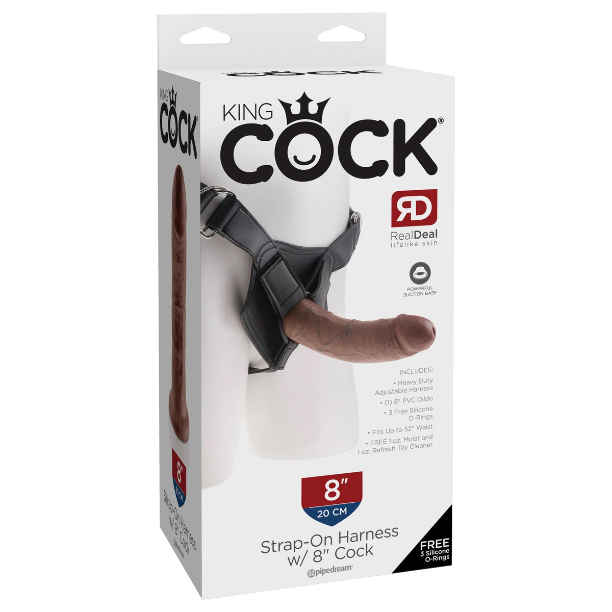 Pipedream - King Cock Strap On Harness with Dildo Cock 8&quot; (Brown) Strap On with Non hollow Dildo for Female (Non Vibration) 603912361339 CherryAffairs
