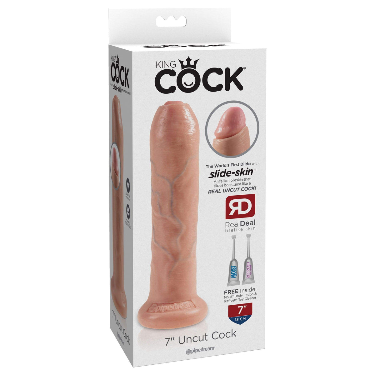 Pipedream - King Cock Uncut Dildo 7&quot; (Beige) Realistic Dildo with suction cup (Non Vibration) 274265560 CherryAffairs