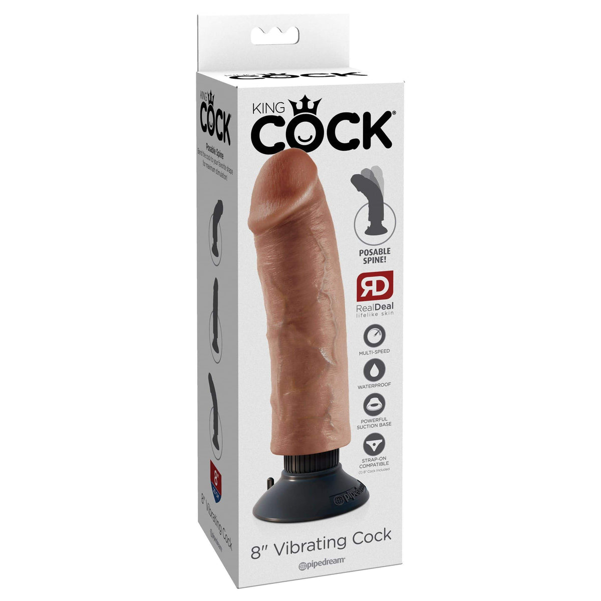 Pipedream - King Cock Vibrating Cock Dildo 8&quot; (Brown) Realistic Dildo with suction cup (Non Vibration) 603912753264 CherryAffairs
