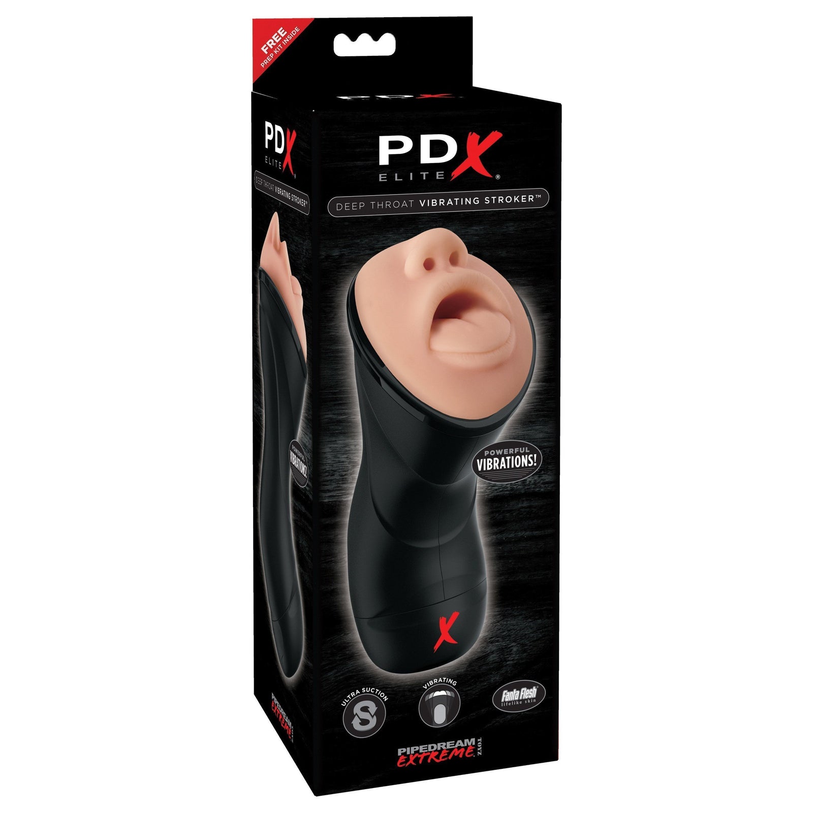 Pipedream - PDX Elite Deep Throat Vibrating Stroker (Black) Masturbator Soft Stroker (Vibration) Non Rechargeable - CherryAffairs Singapore