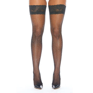 Popsi Lingerie - Rhinestone Thigh High with Silicone Stockings O/S (Black) Stockings 625962378 CherryAffairs