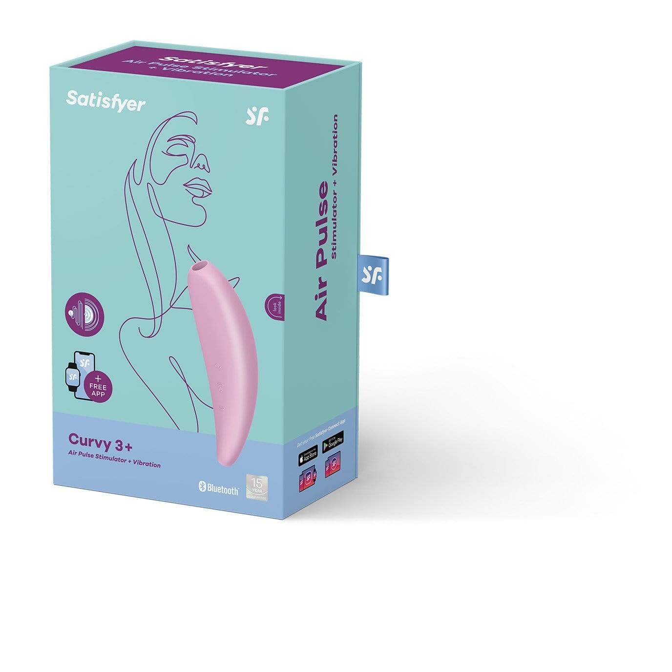Satisfyer - Curvy 3+ App-Controlled Air Pulse Stimulator Vibrator (Pink) Clit Massager (Vibration) Rechargeable 289876916 CherryAffairs