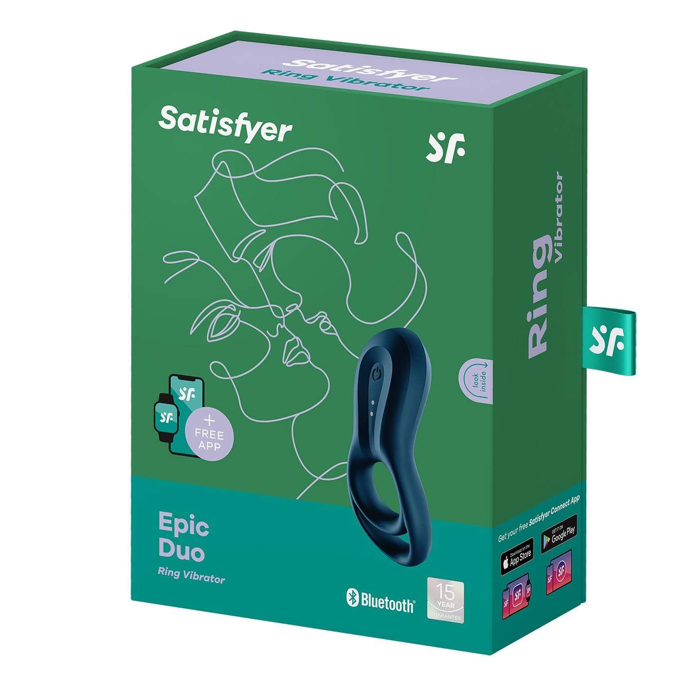 Satisfyer - Epic Duo Bluetooth App-Controlled Silicone Vibrating Cock Ring (Black) Silicone Cock Ring (Vibration) Rechargeable 4061504009940 CherryAffairs