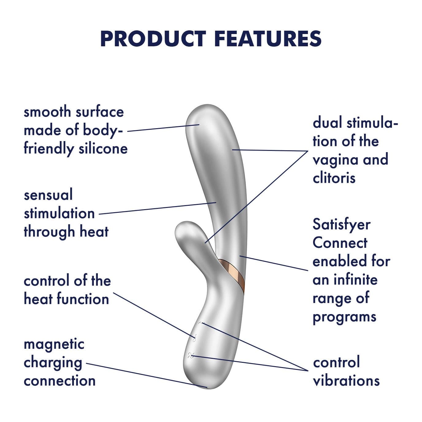 Satisfyer - Hot Lover Warming Rabbit Vibrator with Bluetooth and App (Silver/Champagne) Rabbit Dildo (Vibration) Rechargeable 520203906 CherryAffairs