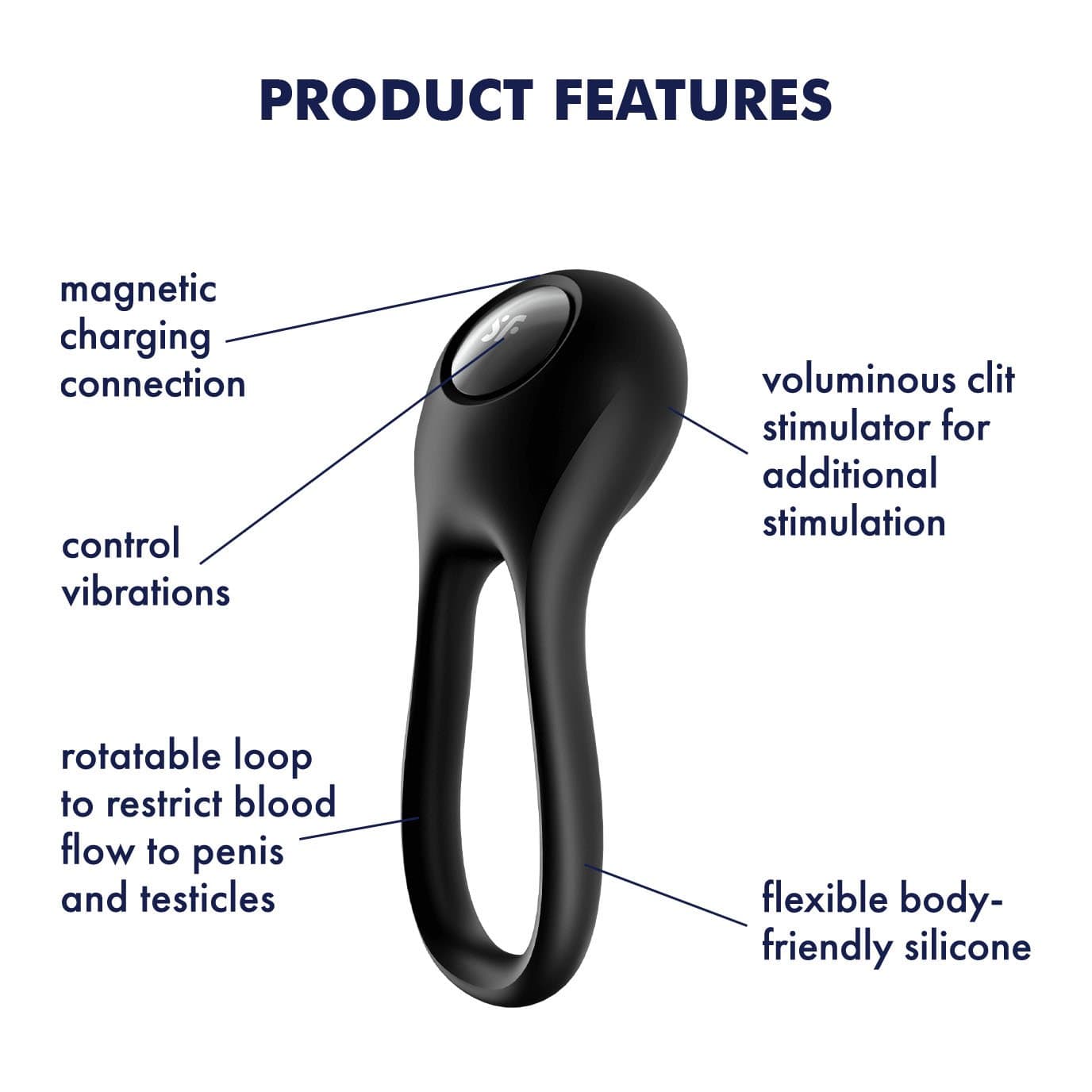 Satisfyer - Majestic Duo Silicone Vibrating Cock Ring (Black) Silicone Cock Ring (Vibration) Rechargeable 4061504009957 CherryAffairs