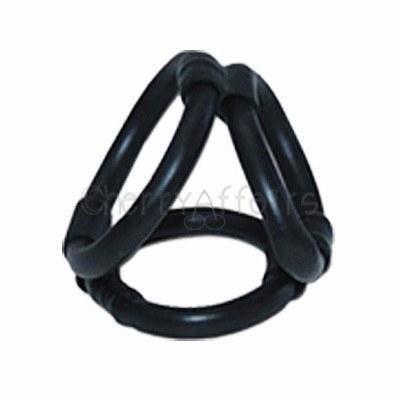 Seven Creations - Triple Ring Cock Cage Rubber Cock Ring (Non Vibration) - CherryAffairs Singapore