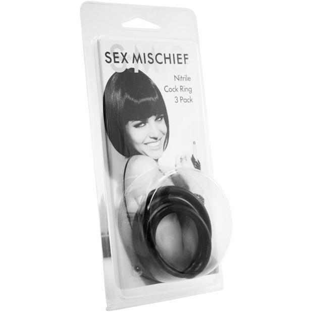 Sex and Mischief - Nitrile Cock Ring Pack of 3 (Black) Rubber Cock Ring (Non Vibration) - CherryAffairs Singapore