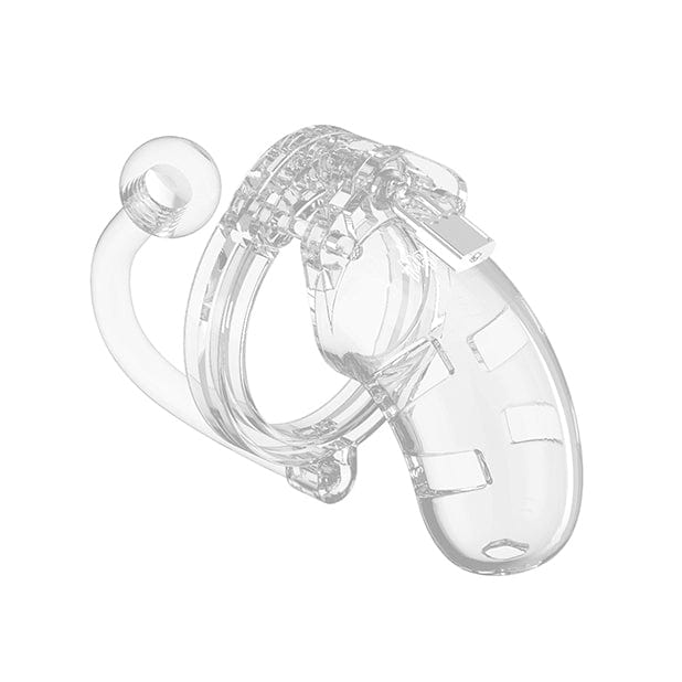 Shots - Man Cage Chastity 3.5&quot; Cock Cage with Plug Model 10 (Clear) Plastic Cock Cage (Non Vibration) 625984604 CherryAffairs