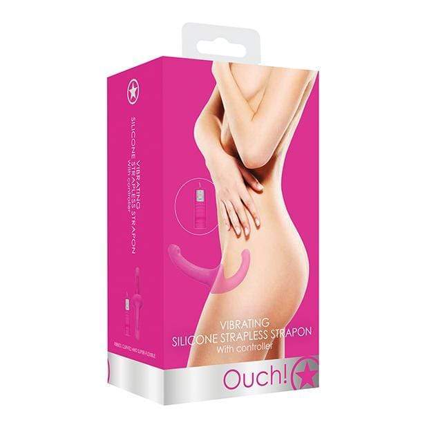 Shots - Ouch Vibrating Silicone Strapless Strap On with Controller (Pink) Remote Control (Wireless) Strap On with Dildo for Reverse Insertion (Vibration) Rechargeable 8714273547545 CherryAffairs