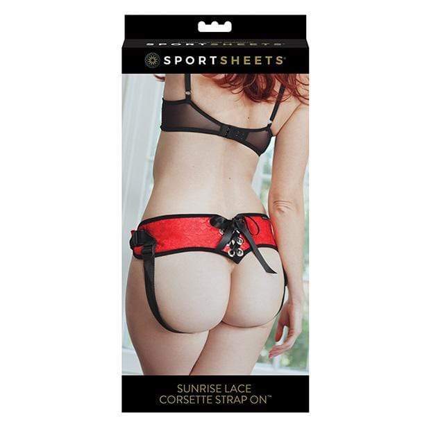 Sportsheets - Sunrise Lace Corsette Strap On Harness (Red) Strap On w/o Dildo 646709691035 CherryAffairs
