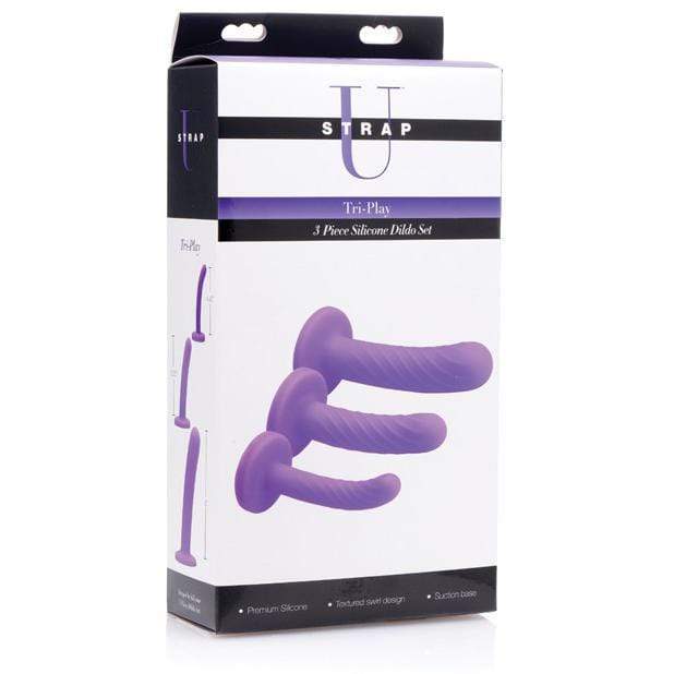 Strap U - Tri Play 3 Pieces Silicone Dildo Set (Purple) Non Realistic Dildo with suction cup (Non Vibration)