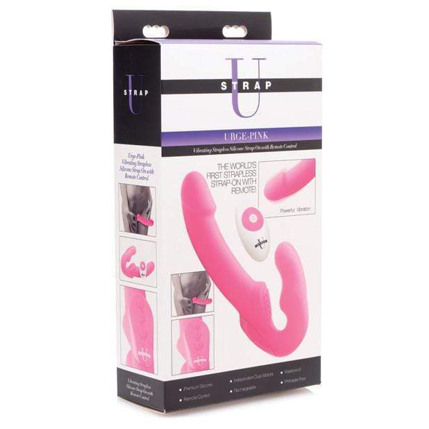 Strap U - Urge Pink Vibrating Strapless Silicone Strap On with Remote Control (Pink) Remote Control (Wireless) Strap On with Dildo for Reverse Insertion (Vibration) Rechargeable 848518030634 CherryAffairs