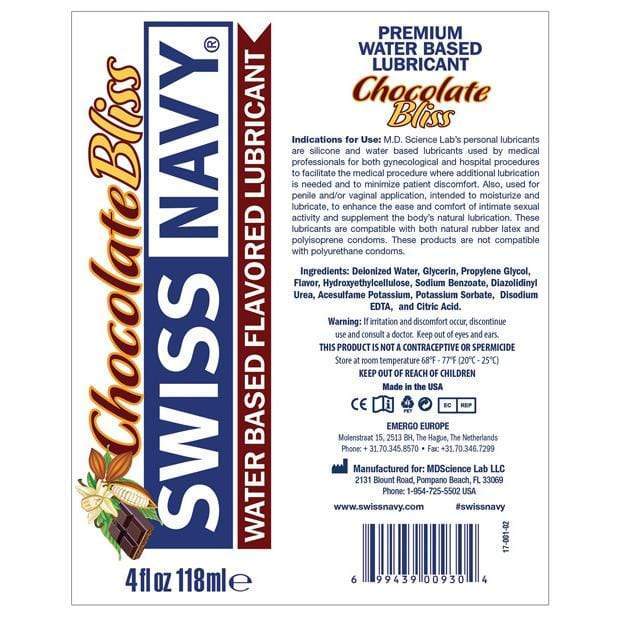 Swiss Navy - Chocolate Bliss Flavored Water Based Lubricant 4oz Lube (Water Based) 699439000196 CherryAffairs