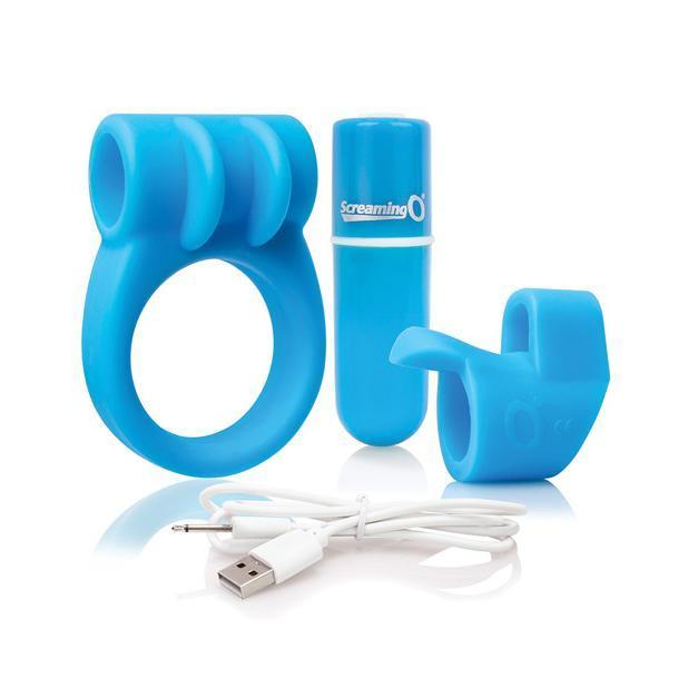 TheScreamingO - Charged CombO Rechargeable Better Sex Kit (Blue) Silicone Cock Ring (Vibration) Rechargeable Singapore