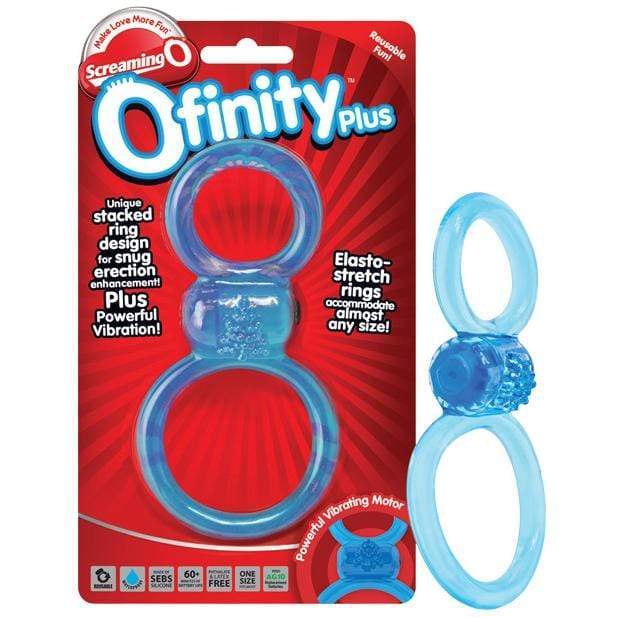 TheScreamingO - Ofinity Plus Vibrating Double Cock Ring (Blue) Rubber Cock Ring (Vibration) Non Rechargeable 817483011238 CherryAffairs