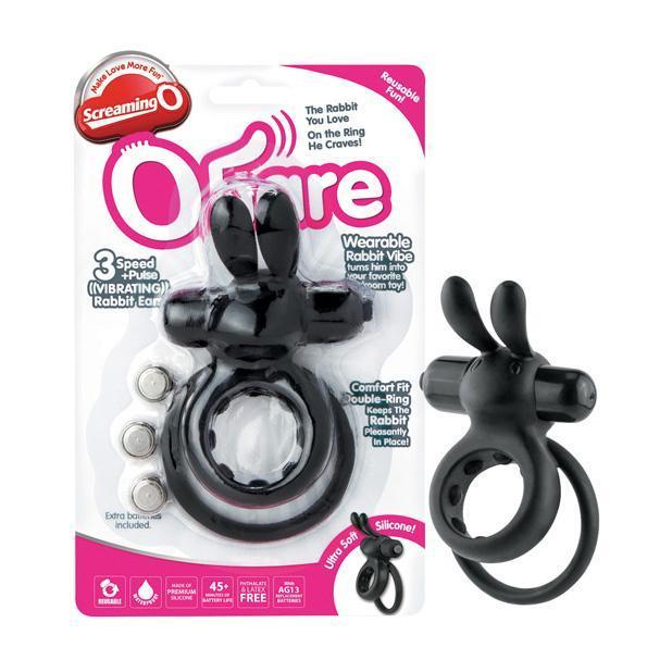 TheScreamingO - Ohare Rabbit Vibrating Cock Ring (Black) Silicone Cock Ring (Vibration) Non Rechargeable Singapore