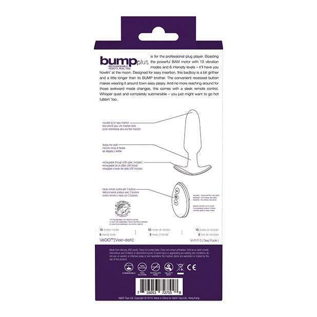 VeDO - Bump Plus Rechargeable Remote Control Anal Vibe (Deep Purple) Anal Plug (Vibration) Rechargeable 716053727558 CherryAffairs
