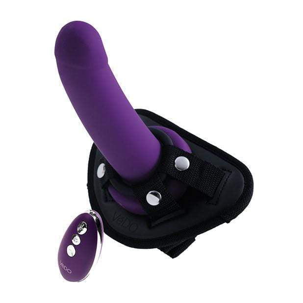 VeDO - Strapped Rechargeable Vibrating Strap On Dildo (Deep Purple) Strap On with Dildo for Reverse Insertion (Vibration) Rechargeable 716053727862 CherryAffairs