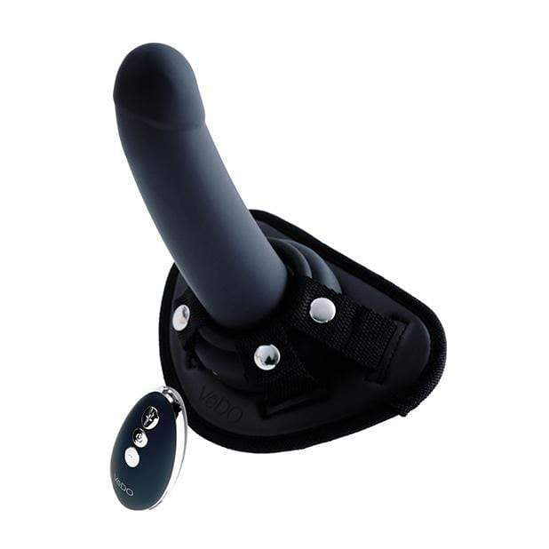 VeDO - Strapped Rechargeable Vibrating Strap On Dildo (Just Black) Strap On with Dildo for Reverse Insertion (Vibration) Rechargeable 716053727879 CherryAffairs