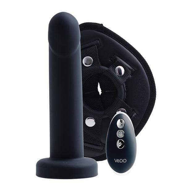 VeDO - Strapped Rechargeable Vibrating Strap On Dildo (Just Black) Strap On with Dildo for Reverse Insertion (Vibration) Rechargeable 716053727879 CherryAffairs