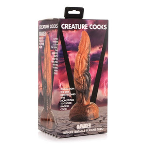 XR - Creature Cocks Ravager Rippled Tentacle Silicone Dildo (Orange/Black) Non Realistic Dildo with suction cup (Non Vibration) 848518046703 CherryAffairs