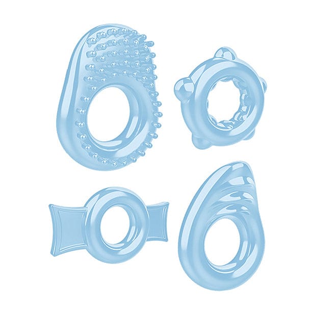 Zero Tolerance - Ring a Ding Ding Set of 4 Textured Cock Rings (Blue) Rubber Cock Ring (Non Vibration) 626143763 CherryAffairs